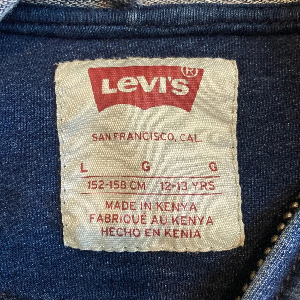 Levis Boys 12-13Y Large Indigo Blue Denim Look Full Zip Hoodie Sweatshirt